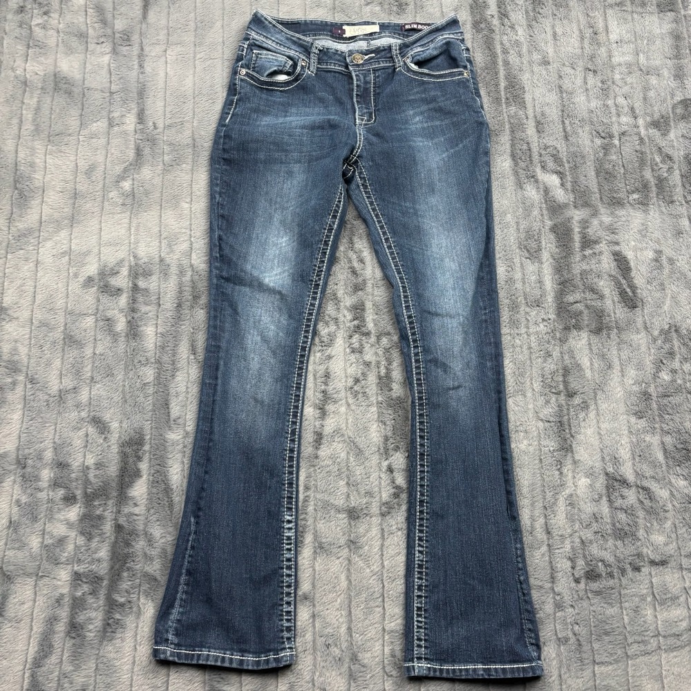 VGS Womens Slim Boot Jeans Dark Wash Embroidered Pockets VGS-P9603A Size 6